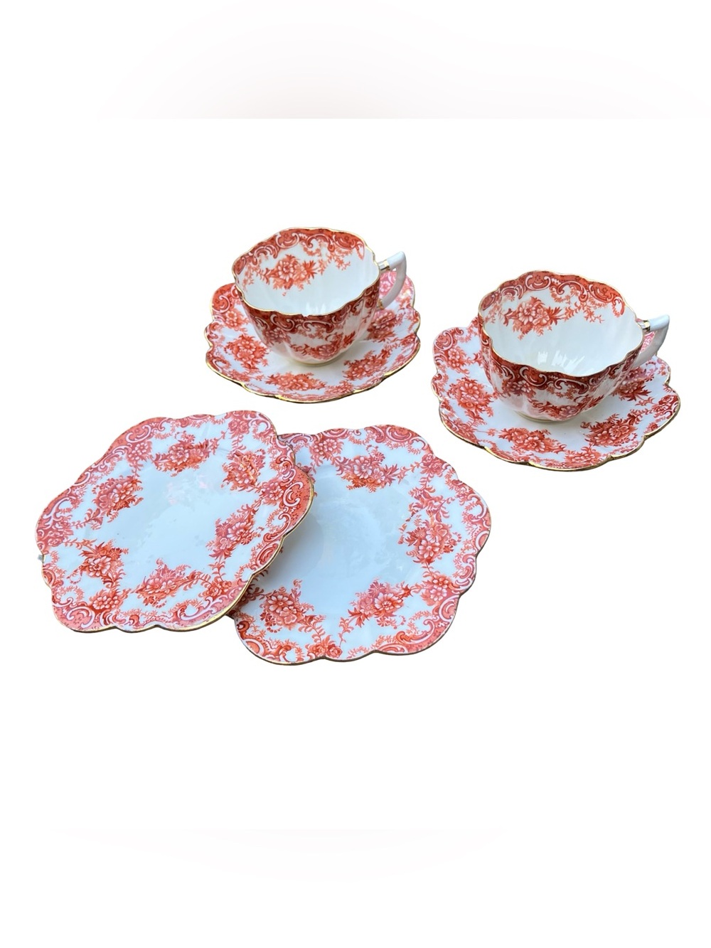 Vintage Floral Red and White Teacup & Saucer Set - Home Dining